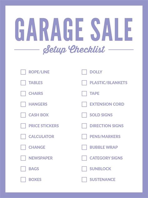 Garage Sale Checklist Printable